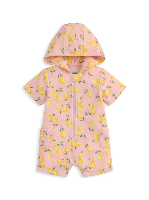 Baby Lemon Print Zip Romper Pink
