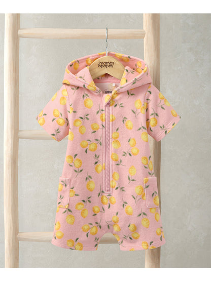 Baby Lemon Print Zip Romper Pink