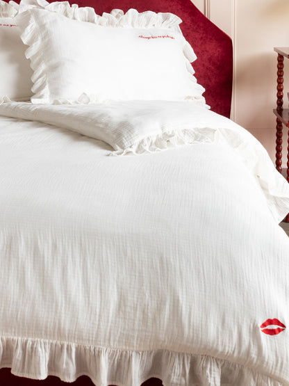 Love Note Frill Duvet Set Cream
