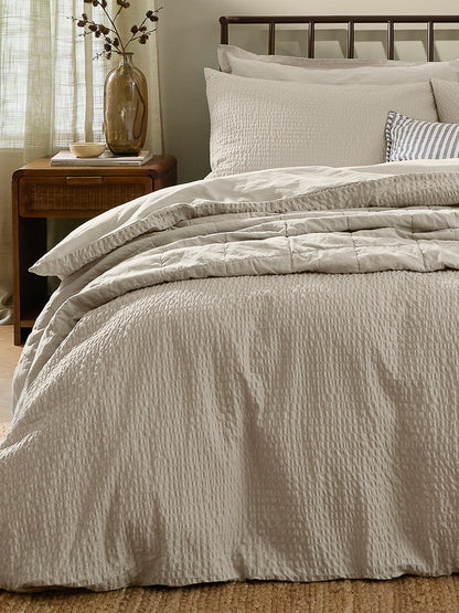 Cotton Hebden Relaxed Seersucker Super King Duvet Set - Stone