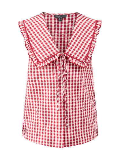 Blair Ruffle Collar Button Through Top Red