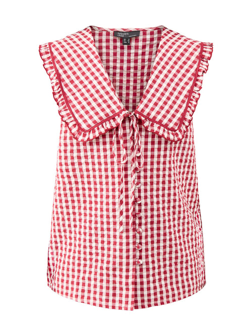 Blair Ruffle Collar Button Through Top Red