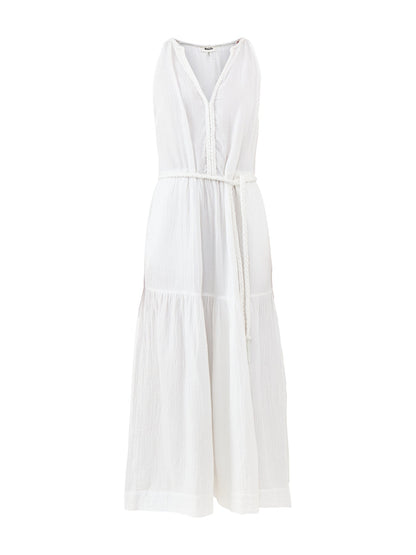 Cheesecloth Rope Belt Dress White