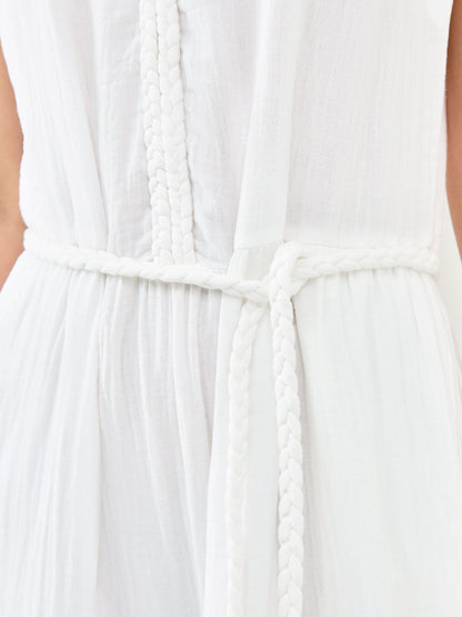 Cheesecloth Rope Belt Dress White