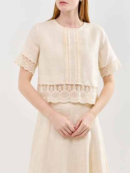 Linen Lace Top Cream