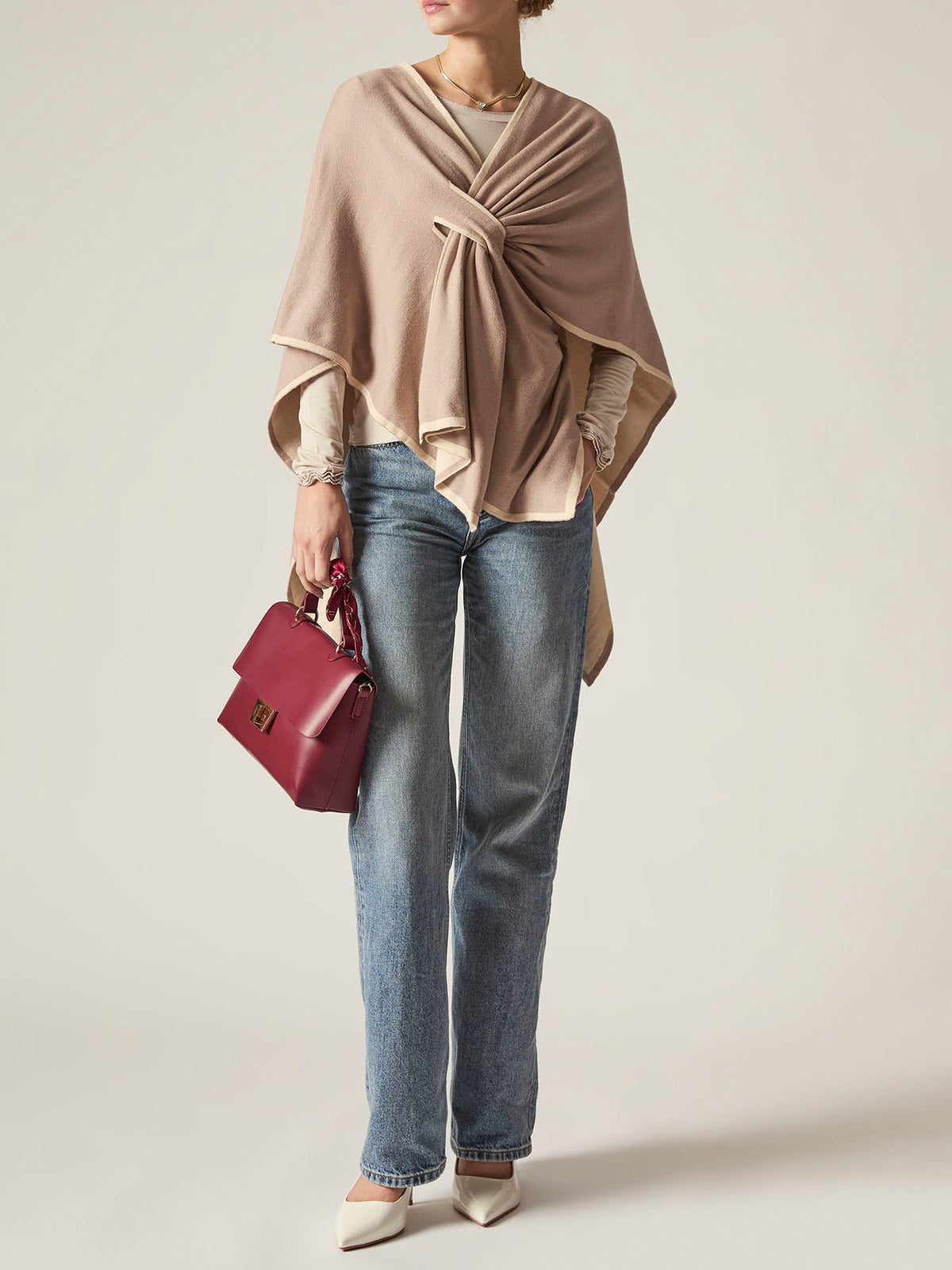 Front Knot Poncho Beige
