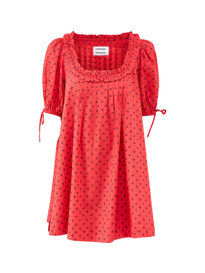 Jemima Cherry Print Mini Dress Red