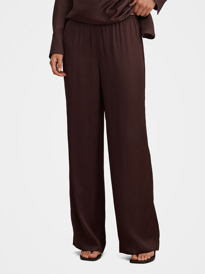 Maude Satin Wide Leg Pants Brown