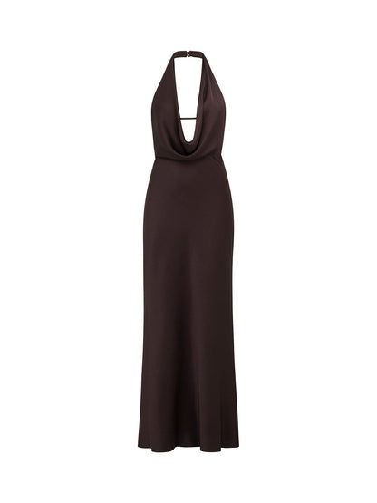 Becca Satin Halter Neck Gown Brown