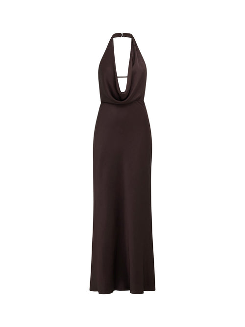 Becca Satin Halter Neck Gown Brown