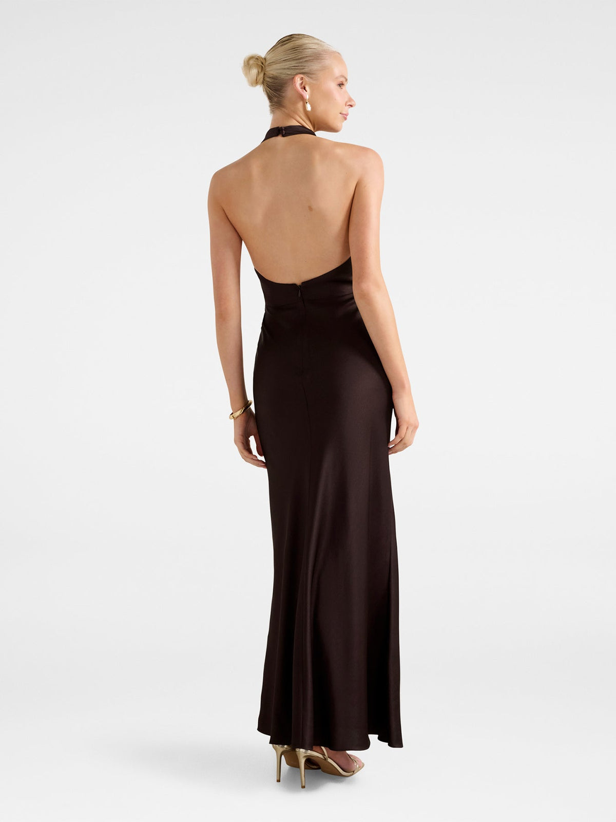 Becca Satin Halter Neck Gown Brown