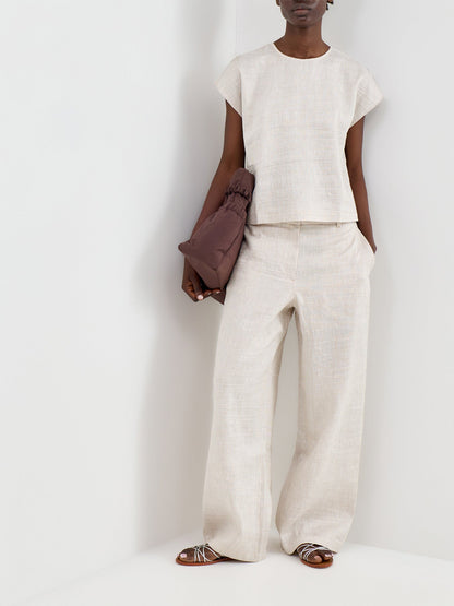 High Waisted Wide Leg Trousers Beige