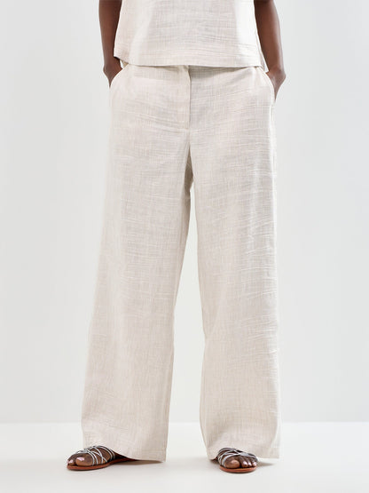 High Waisted Wide Leg Trousers Beige