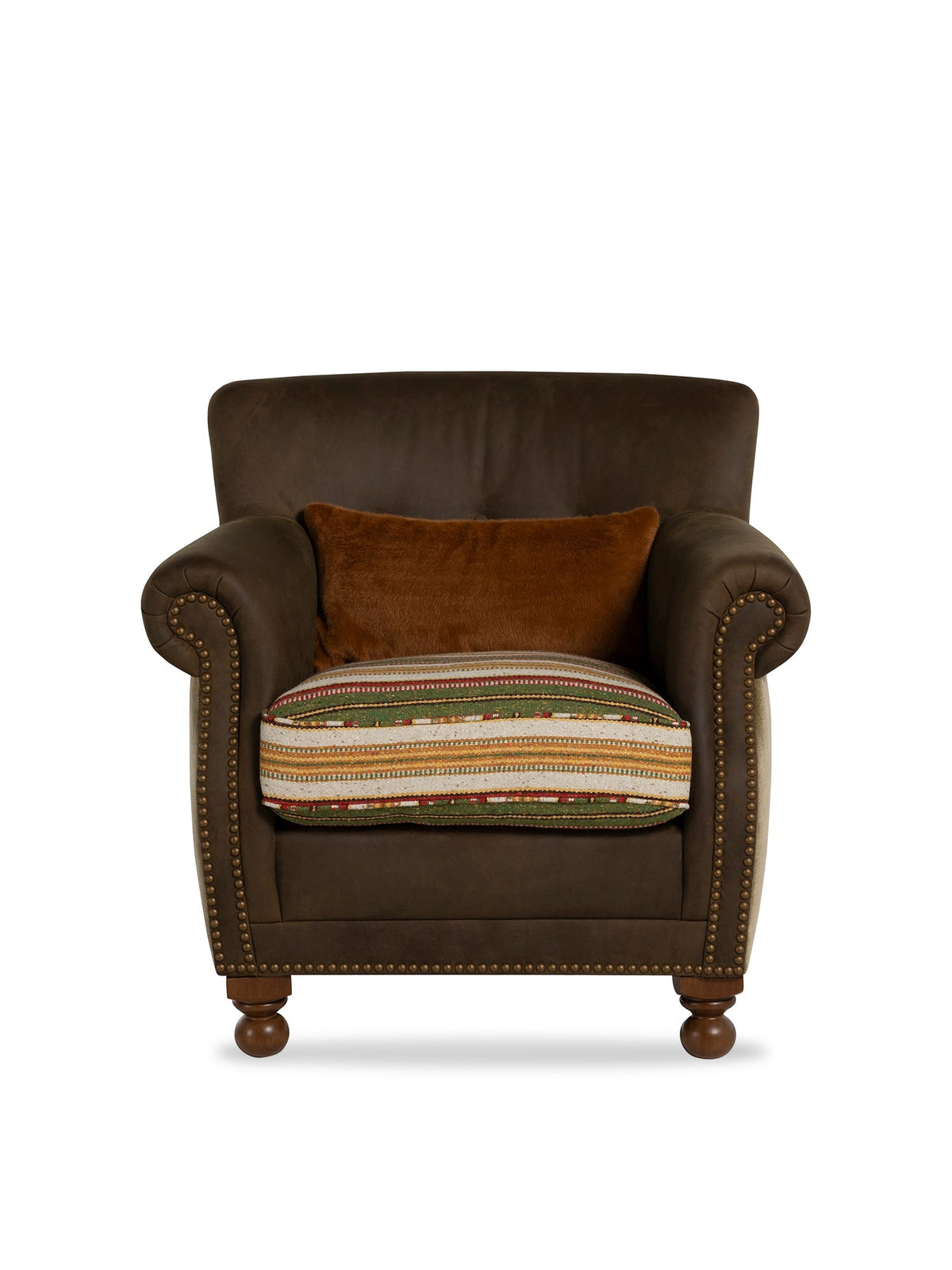 Bertie Leather Armchair With Fabric Seat