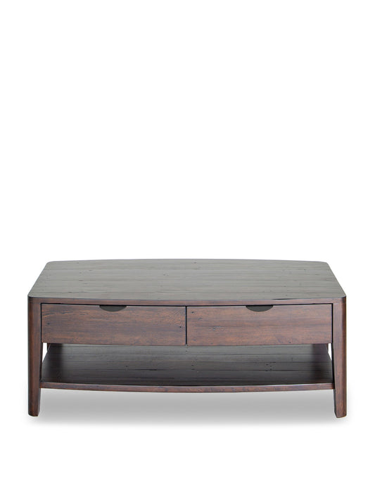 Zermatt Dark Brown Reclaimed Wood 4 Drawer Coffee Table with a Shelf