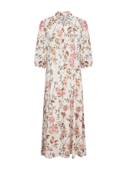 Grace 4 Floral Midi Shirt Dress Cream