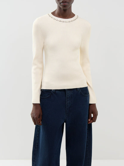 Natascha Bling Crew Neck Jumper Cream