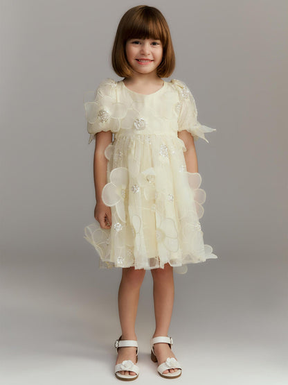 Kids' Jamie Flower Heart Mini Dress Yellow
