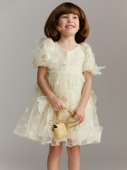 Kids' Jamie Flower Heart Mini Dress Yellow