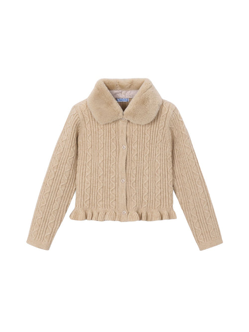 Kids' Faux Fur Collar Cardigan