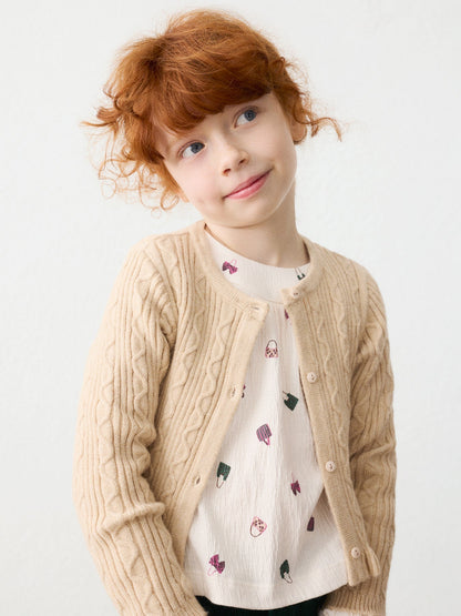 Kids' Faux Fur Collar Cardigan