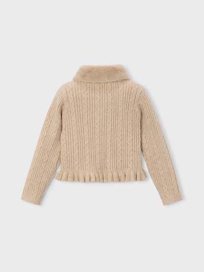 Kids' Faux Fur Collar Cardigan