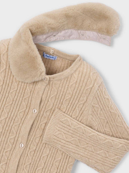 Kids' Faux Fur Collar Cardigan
