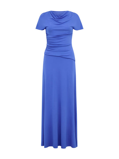 Gemini High Neck Jersey Maxi Dress Blue