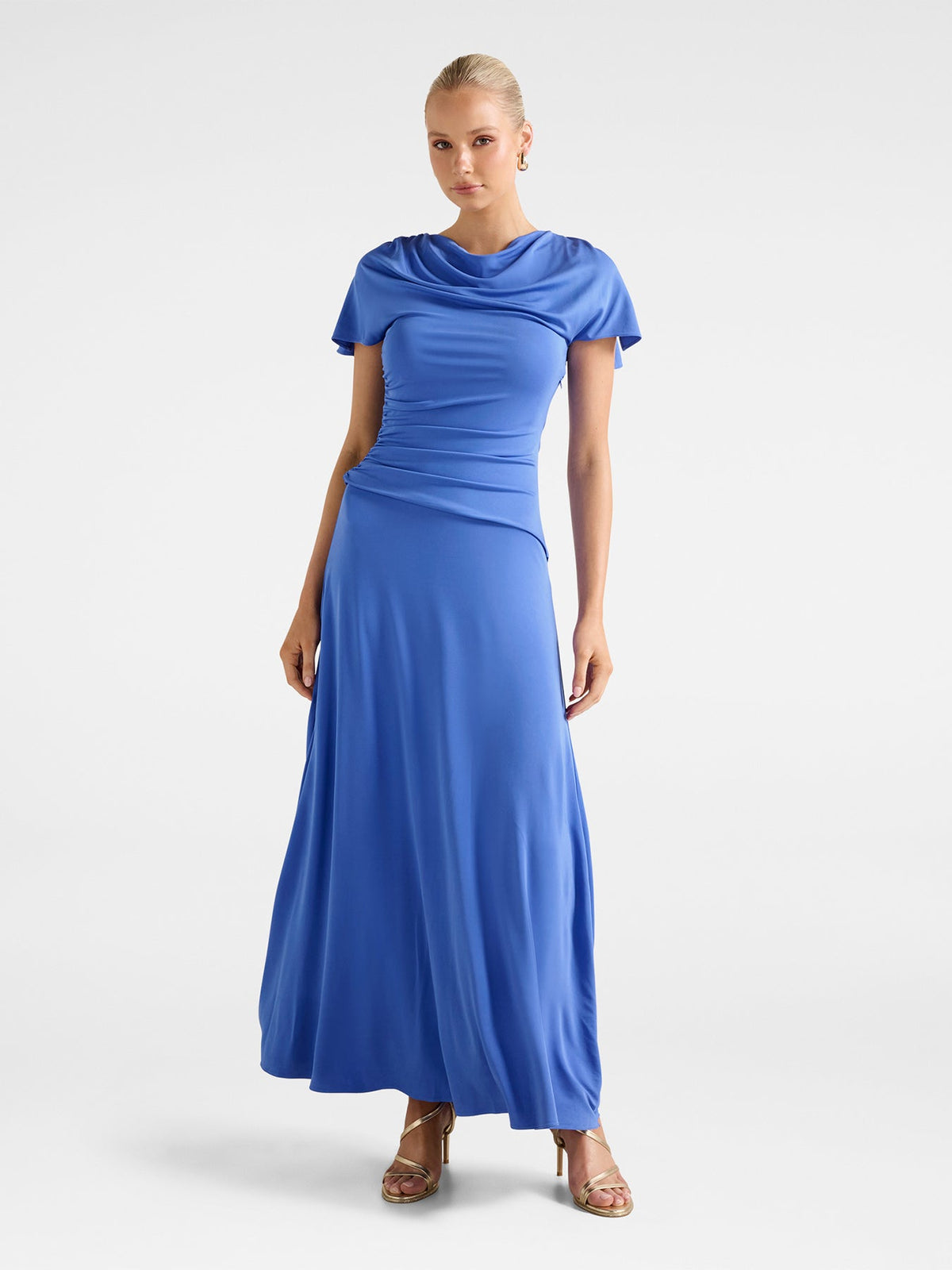 Gemini High Neck Jersey Maxi Dress Blue