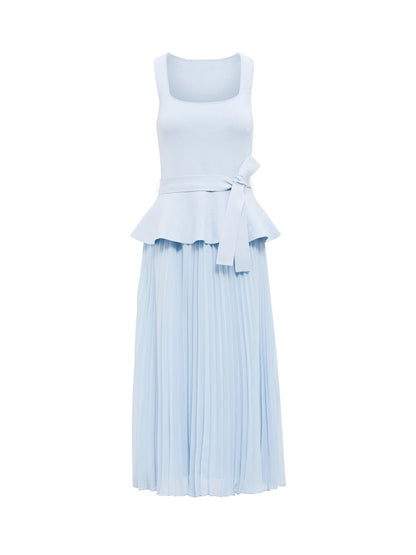 Peony Pleated Midi Dress Blue