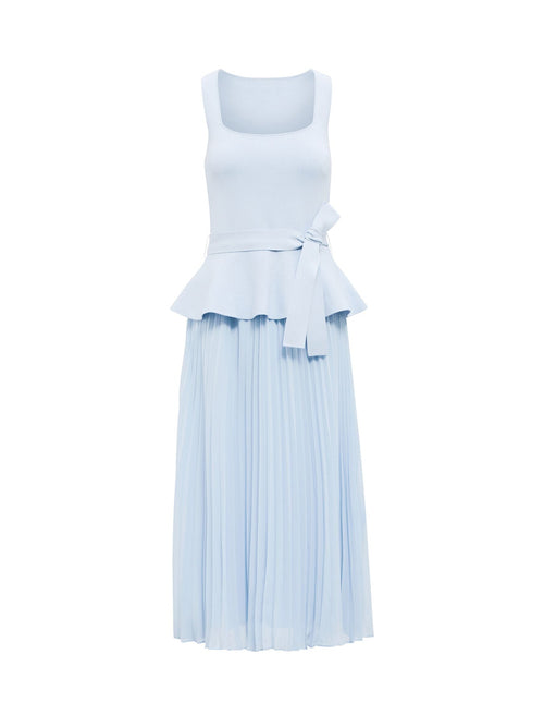 Peony Pleated Midi Dress Blue