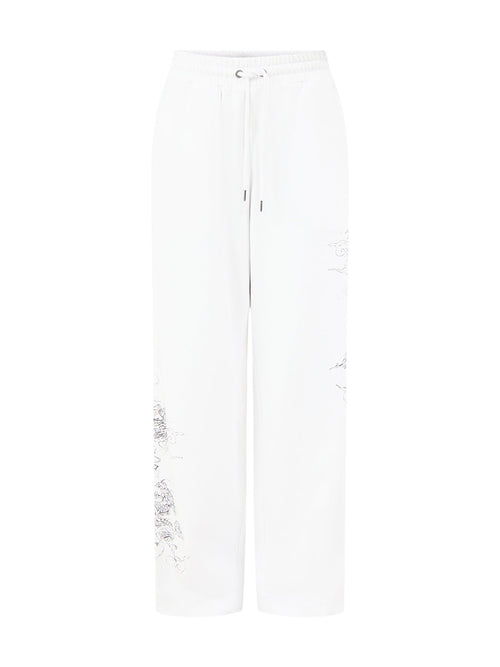 Cotton Gothic Dragon Relaxed Joggers - White