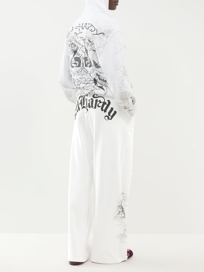 Cotton Gothic Dragon Relaxed Joggers - White