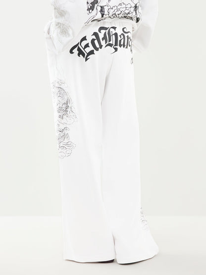Cotton Gothic Dragon Relaxed Joggers - White