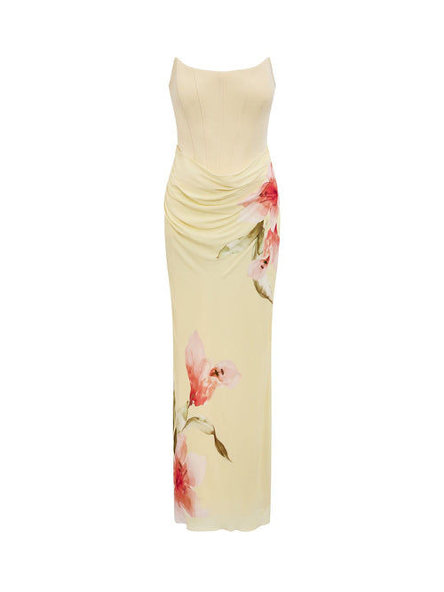 Isra Printed Strapless Maxi Dress Yellow