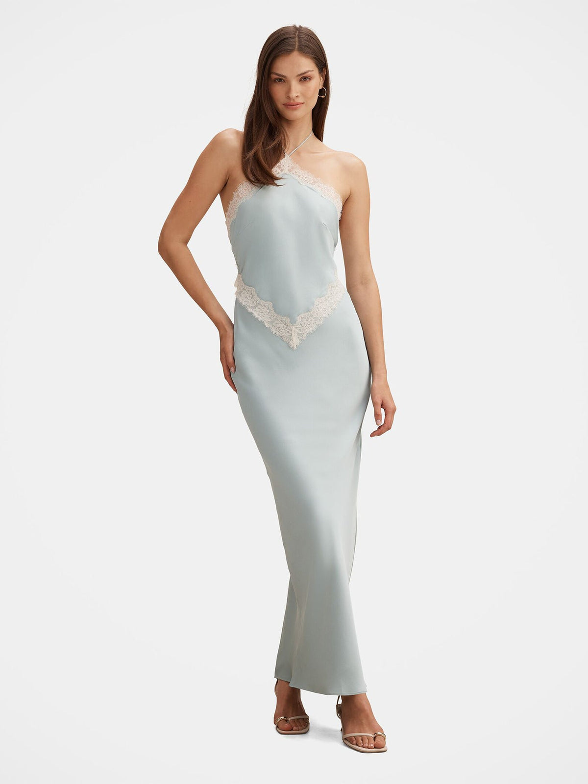 Kelli Lace Strappy Satin Maxi Dress Blue