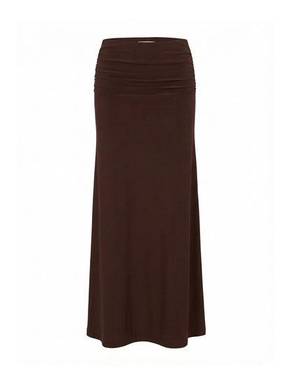 Sutton Flute Maxi Skirt Brown