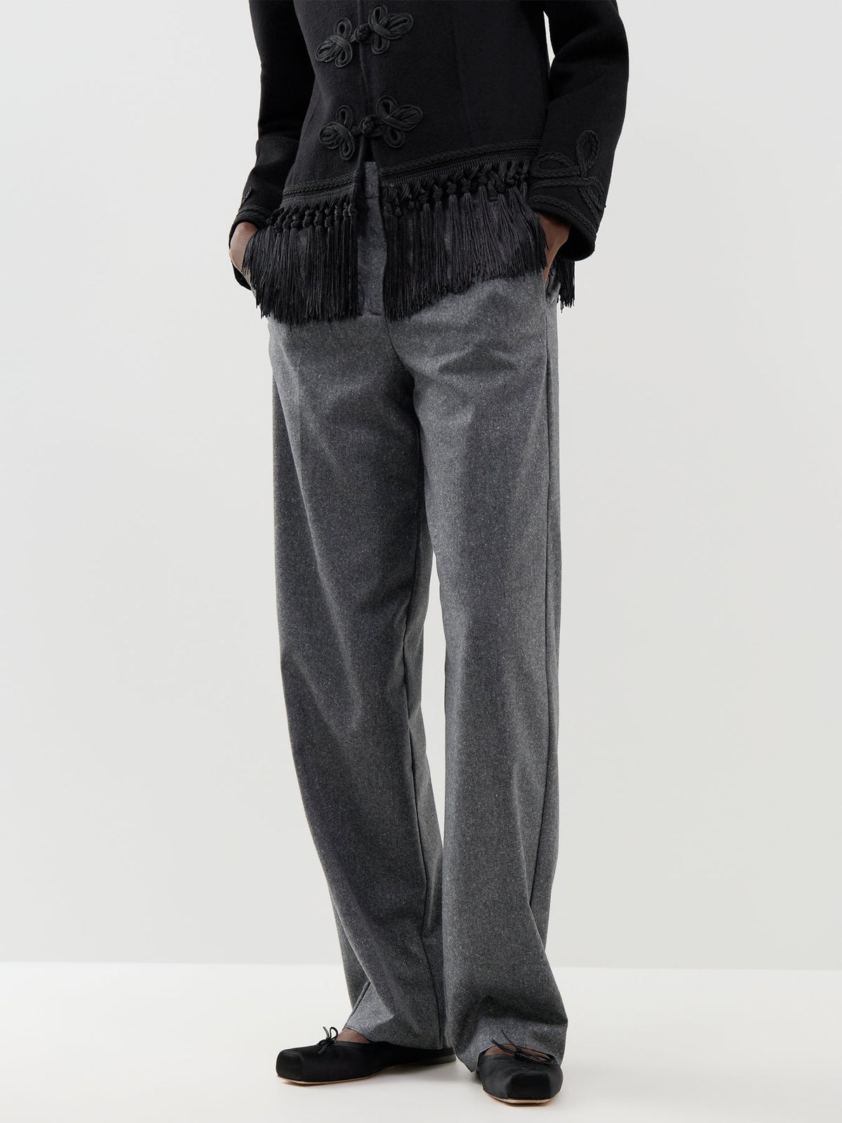 Virgin Wool & Silk Blend Poggio Tailored Trousers - Grey Tweed