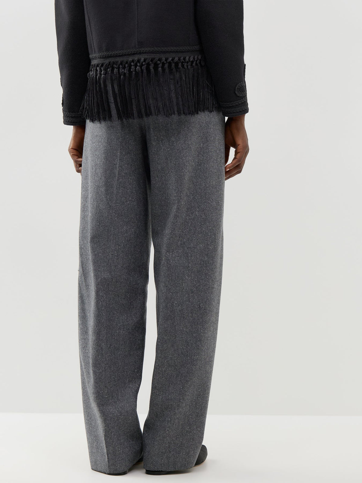 Virgin Wool & Silk Blend Poggio Tailored Trousers - Grey Tweed