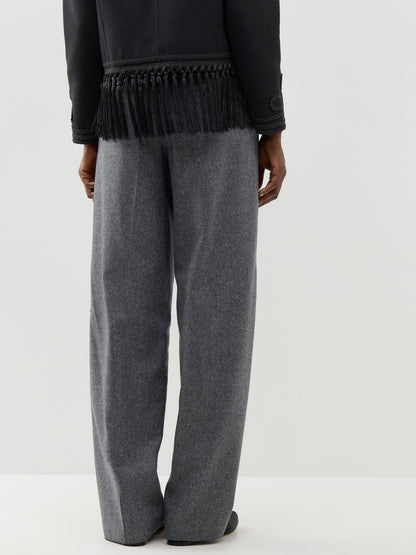 Virgin Wool & Silk Blend Poggio Tailored Trousers - Grey Tweed