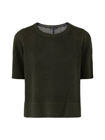 Organic Linen & Cotton Short-Sleeved Sweater - Seaweed