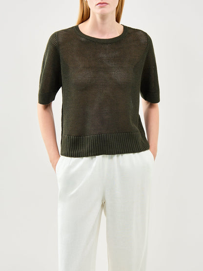 Organic Linen & Cotton Short-Sleeved Sweater - Seaweed