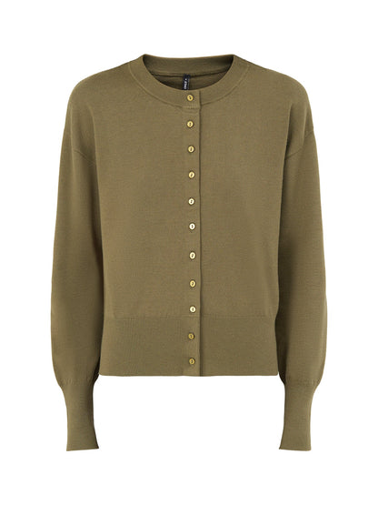 Mio Long-Sleeved Button Cardigan - Winter Moss