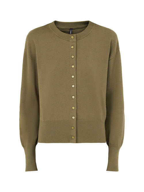 Mio Long-Sleeved Button Cardigan - Winter Moss