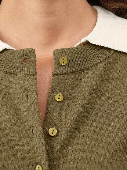 Mio Long-Sleeved Button Cardigan - Winter Moss