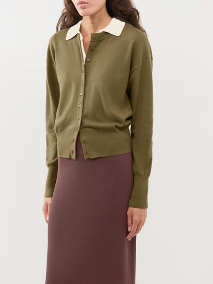 Mio Long-Sleeved Button Cardigan - Winter Moss