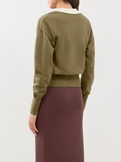 Mio Long-Sleeved Button Cardigan - Winter Moss