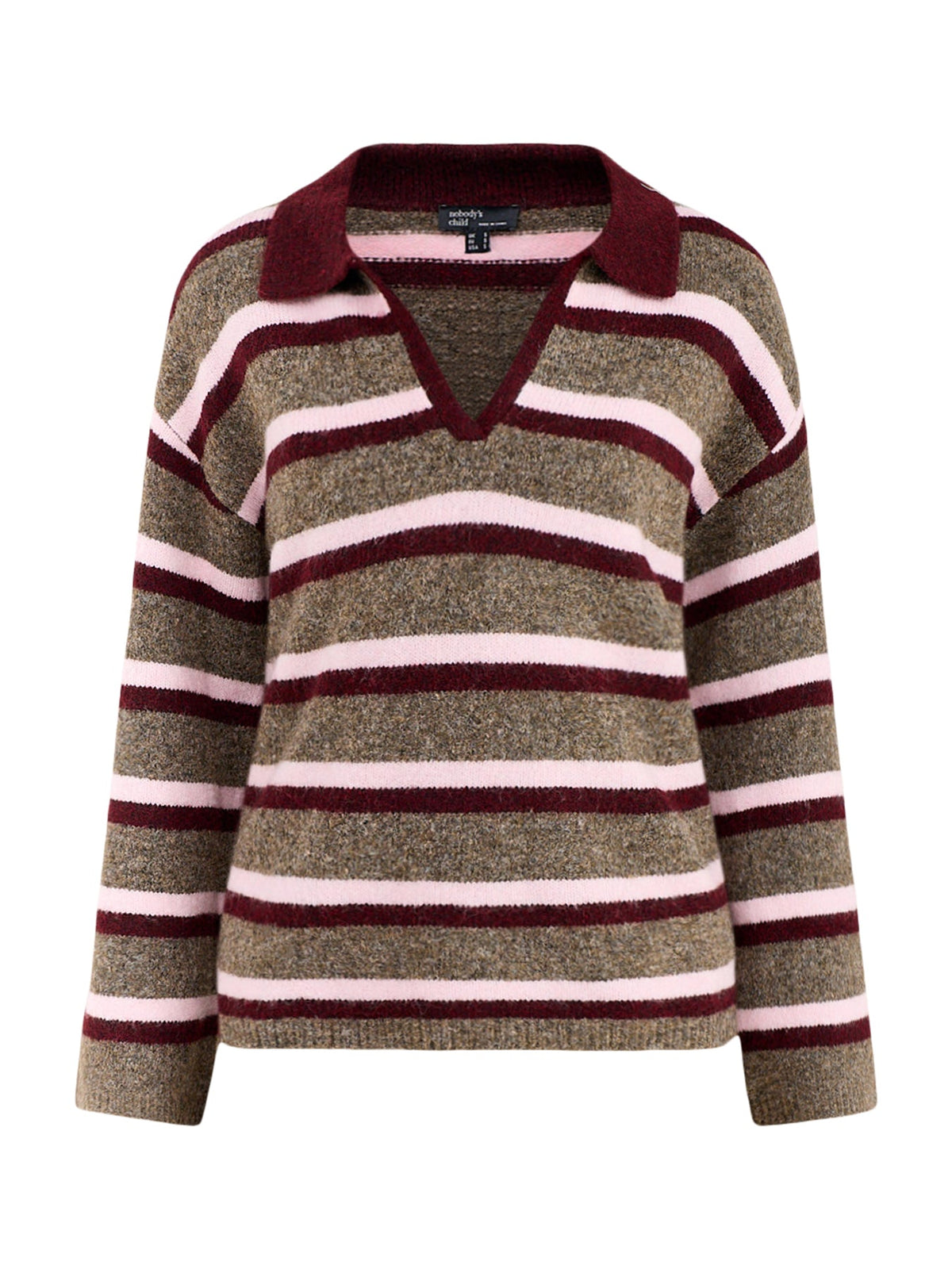 Open Collar Wool Blend Knitted Polo Top