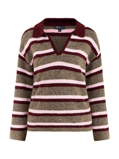 Open Collar Wool Blend Knitted Polo Top