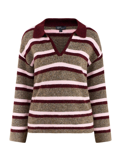Open Collar Wool Blend Knitted Polo Top